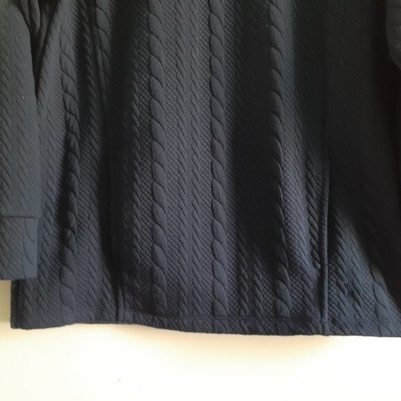 VTG. Liz Claiborne Navy Drawstring Kangaroo Pocket Cable Mockneck Sweater M - Picture 4 of 11